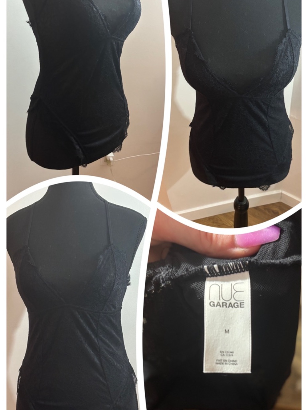 Garage Black Lace-Trim Bodysuit